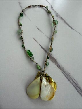 Handmade Green Beaded Shell Pendant Necklace